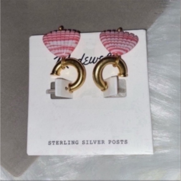 Madewell White Stone Seashell Shell Charm Mini Gold-Tone Hoop Earrings - Picture 4 of 8